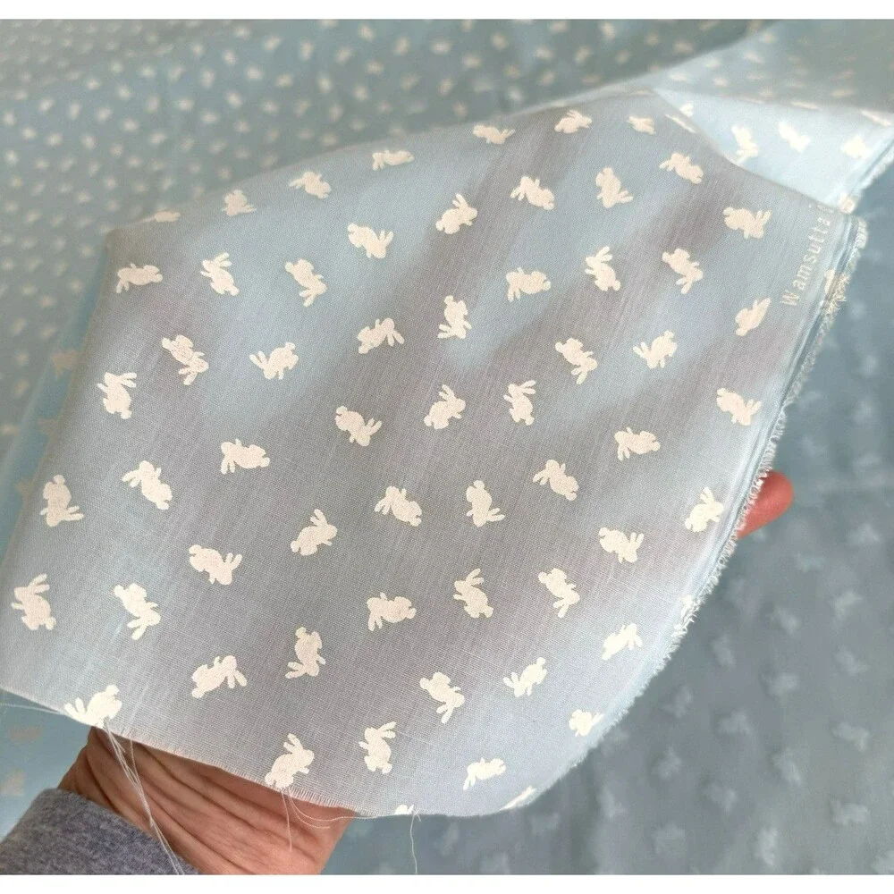 Vtg Wamsutta Miniature Easter Bunny Rabbit Fabric Blue Aqua Quilting Sewing BTY